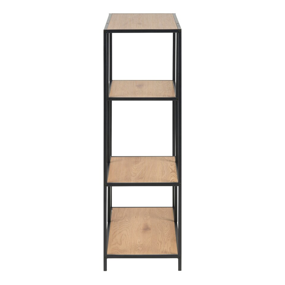 image 1 of Seaford Black Metal Asymmetrical Bookcase with 3 Oak Shelves