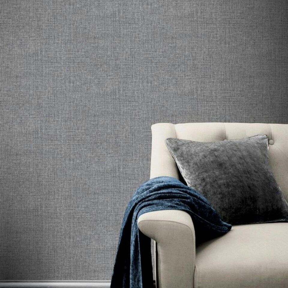 image 1 of Arthouse Country Plain Textured Wallpaper - Charcoal - One Size Black