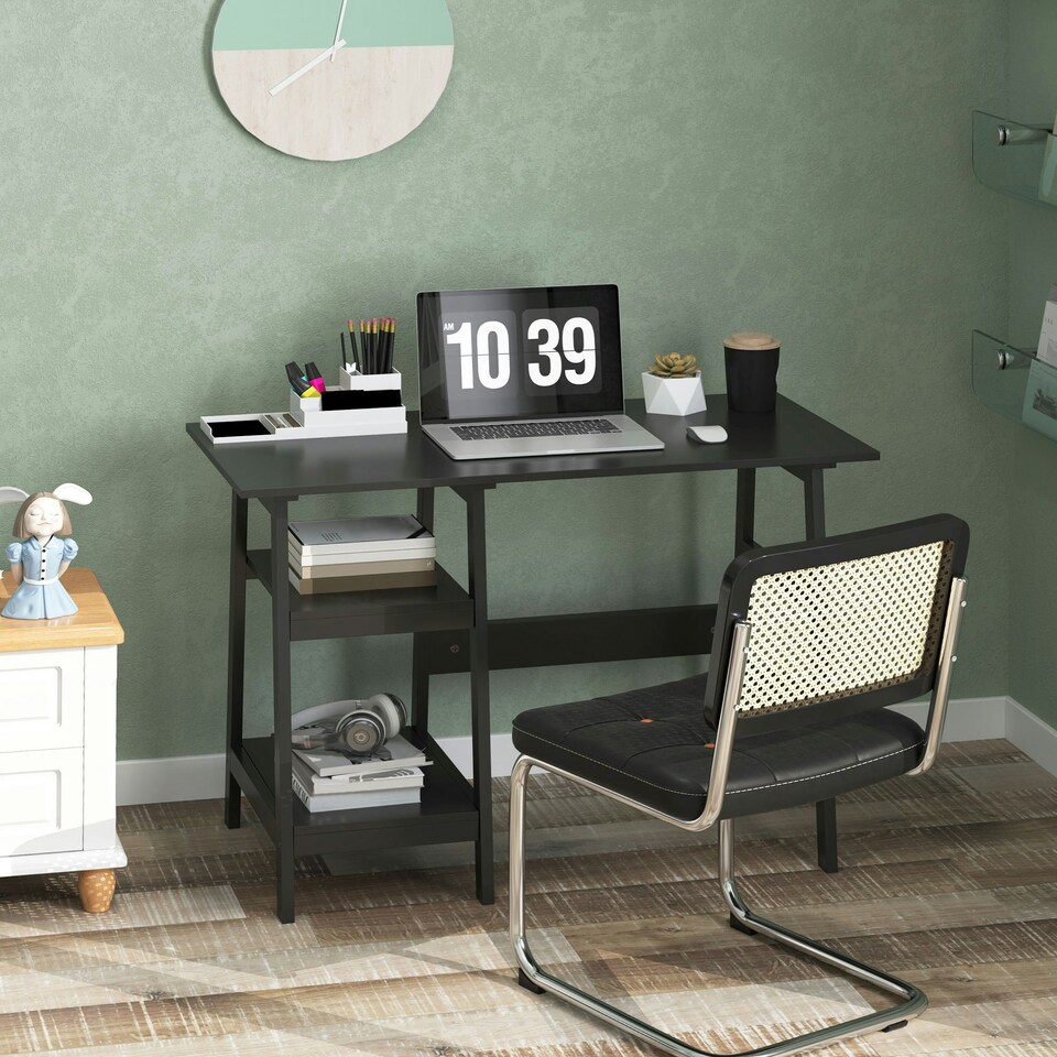 image 1 of HOMCOM Computer Writing Desk w/ Shelf PC Workstation for Home Office White