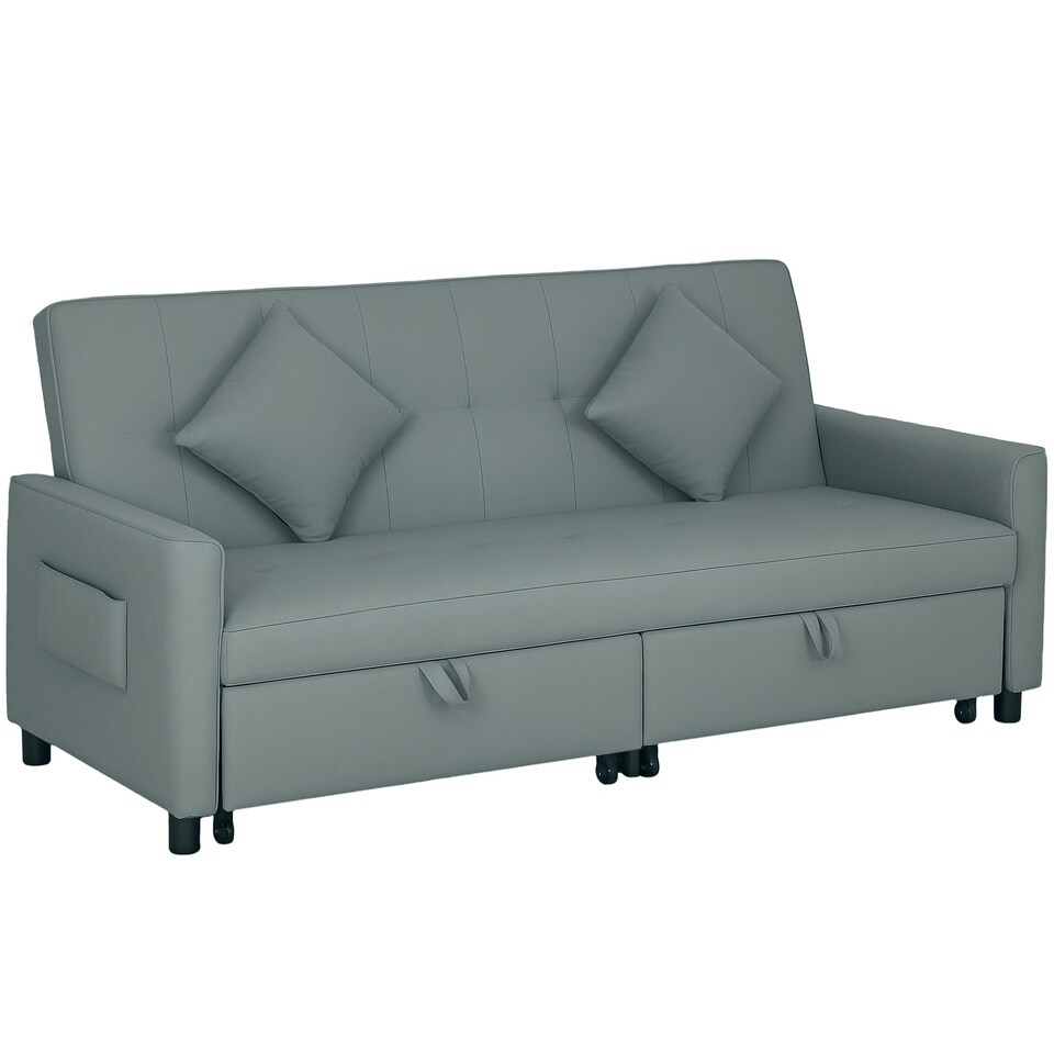 image 1 of HOMCOM Reversible L-Shaped Sectional Sofa Bed with Cushions, Grey 