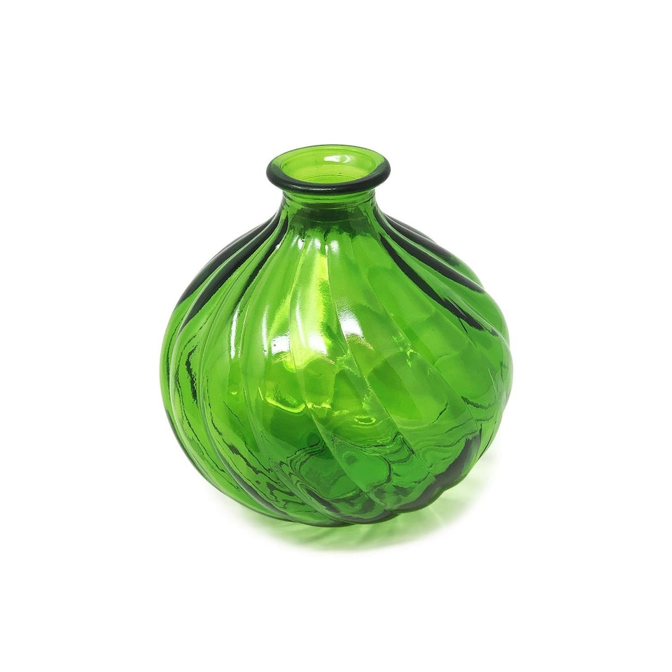 image 1 of Verano Spanish Ceramics Recycled Glass Ola Small Round Vase - 17cm Lime Green | Green | 1