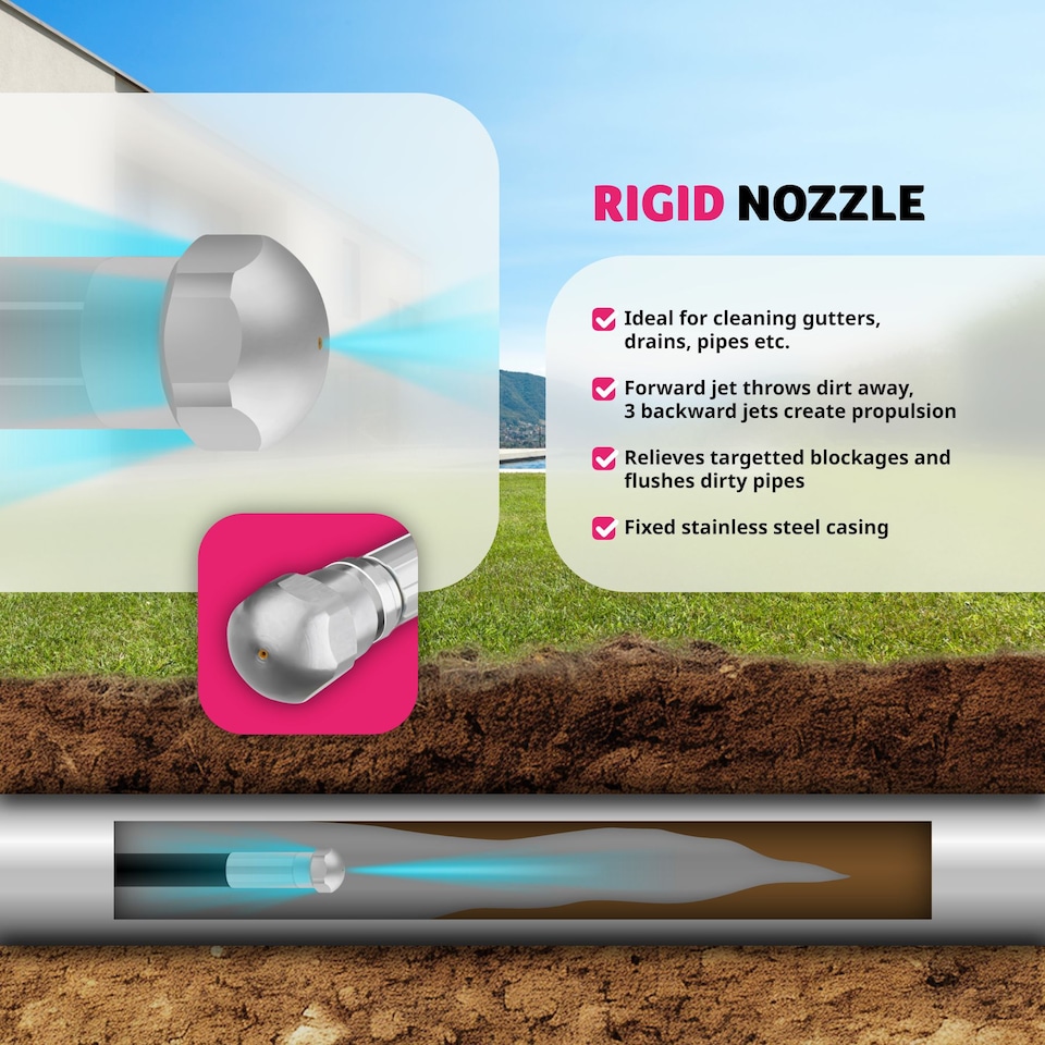 image 1 of Drain cleaning hose set including 2 nozzles and 3 adapters | Black | black | 30 m | 1