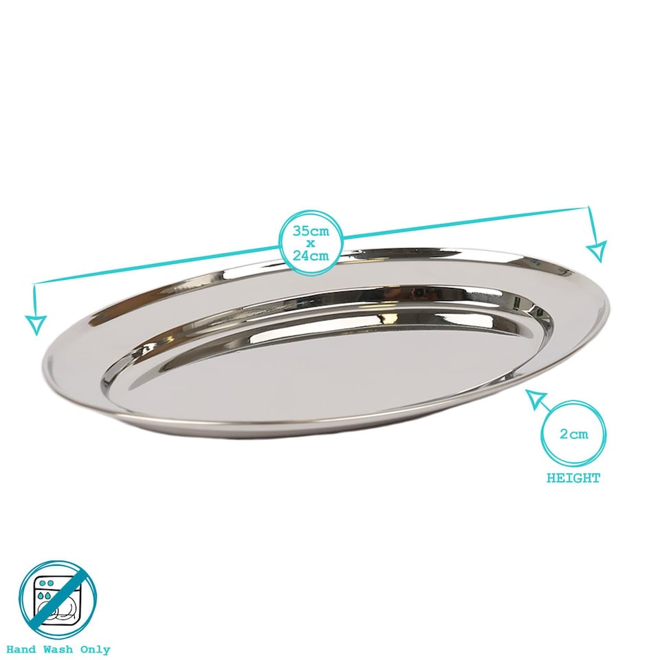 image 1 of Argon Tableware Oval Stainless Steel Serving Platter - 35cm x 24cm | Silver | Silver