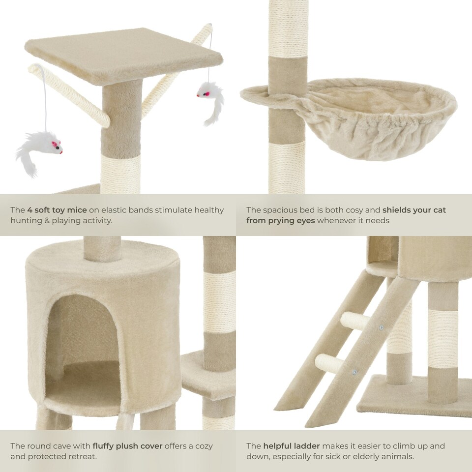 image 1 of Cat Tree Dominik - 144 cm, sisal cat scratching post, mice & anti-tip protection - Beige
