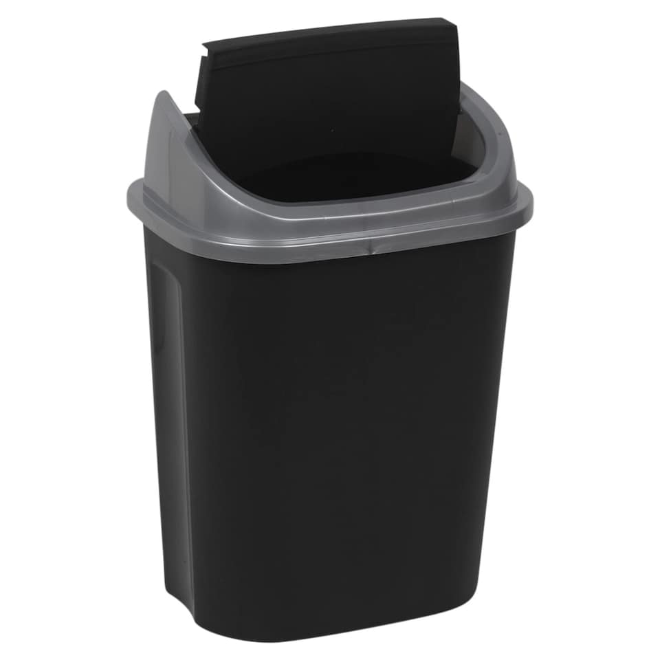 image 1 of Plastic Swing Top Waste Bin Can Dustbin Black & Grey Home Office Kitchen | Black | Black | 25 Litre