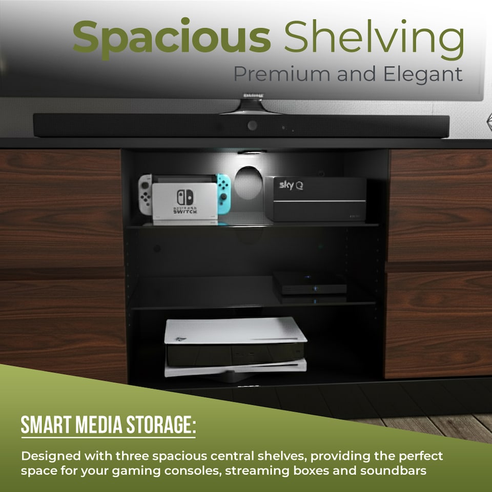 image 1 of Centurion Supports Avitus Gloss Black with 4-Walnut Drawers and 3-Shelf 32"-65" LED/LCD/Plasma TV Stand | Black | 1