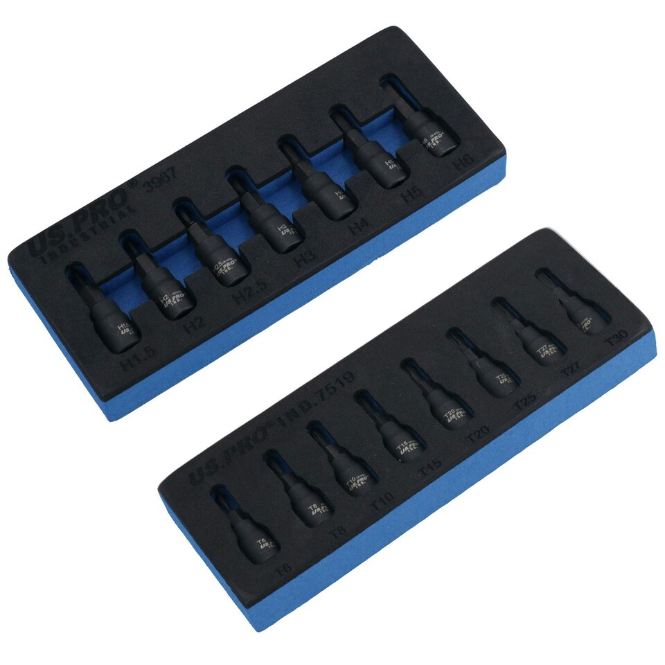 image 1 of 1/4in Drive Allen Hex Torx Star Impact Shallow Sockets T6 - T30 1.5 - 6mm 15pc