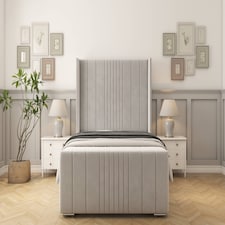 Sloomy Hargrave Silver Plush Bed Frame With 50"  Upholstered Wingback Headboard 2'6 Small Single