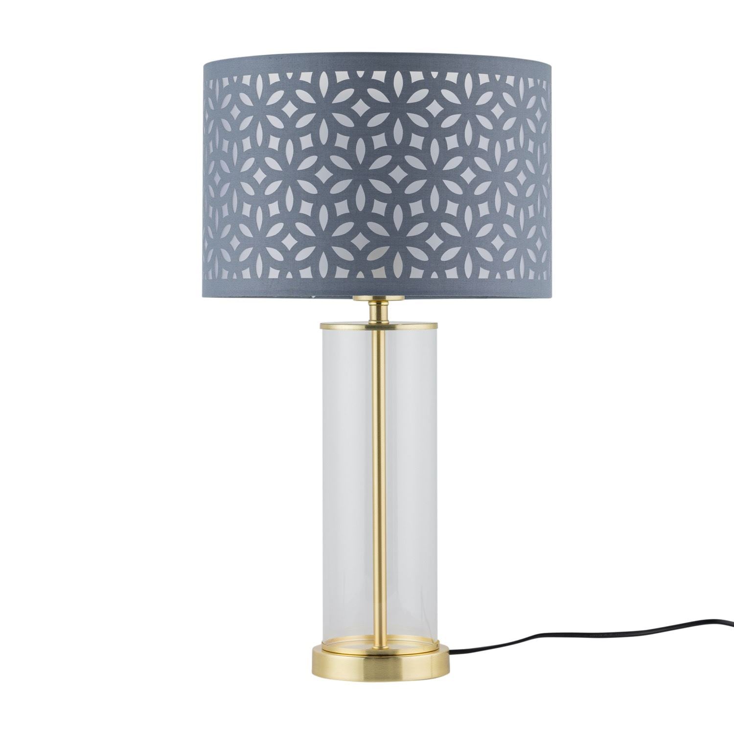 First Choice Lighting Aura - Satin Brass Table Lamp with Grey Cut Out Shade in Gold
