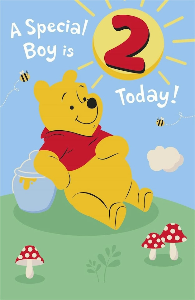 image 1 of Disney Winnie The Pooh 2nd Kids Birthday Card For Him