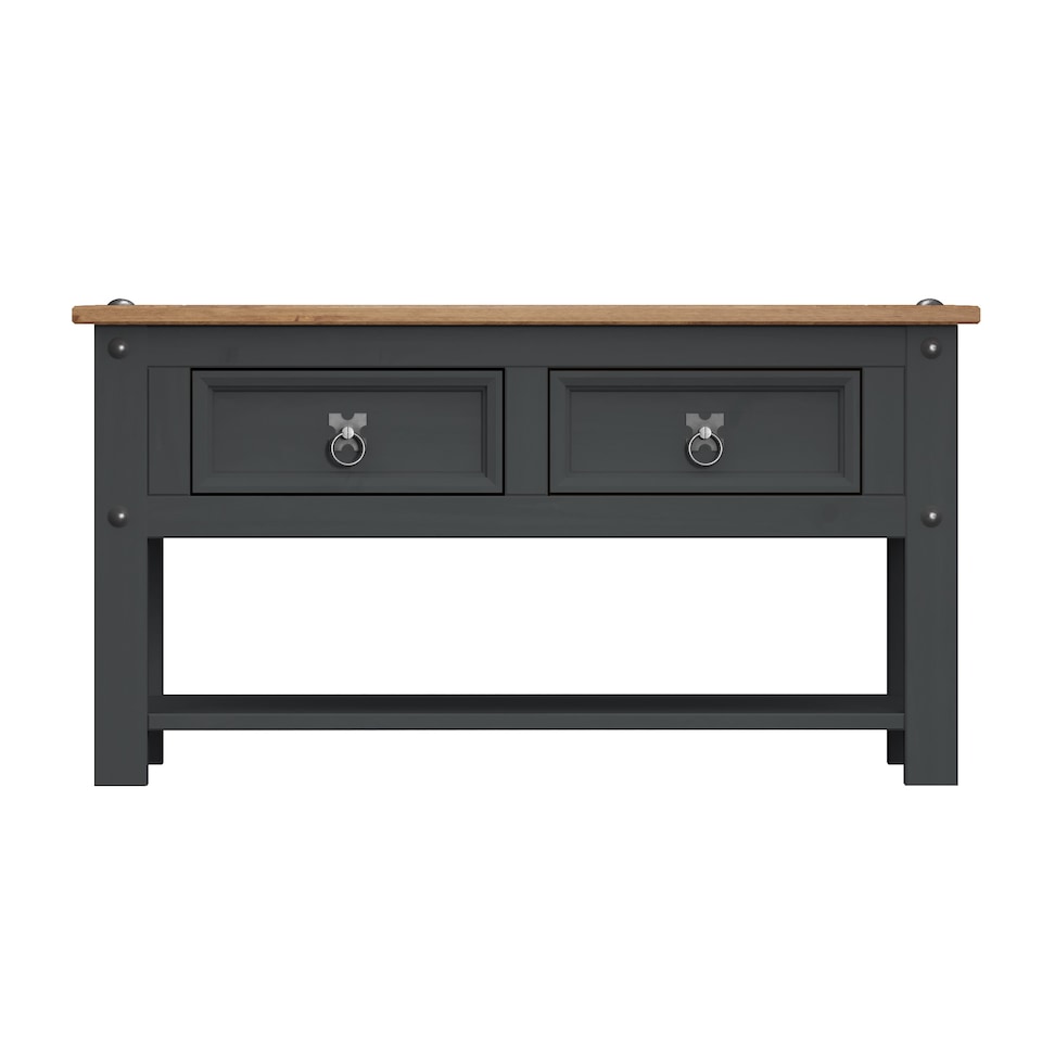 image 1 of Mercers Furniture Corona Charcoal 2 Drawer 1 Shelf Coffee Table Solid Wood Pine Wooden Dark Grey with Mexican Styling