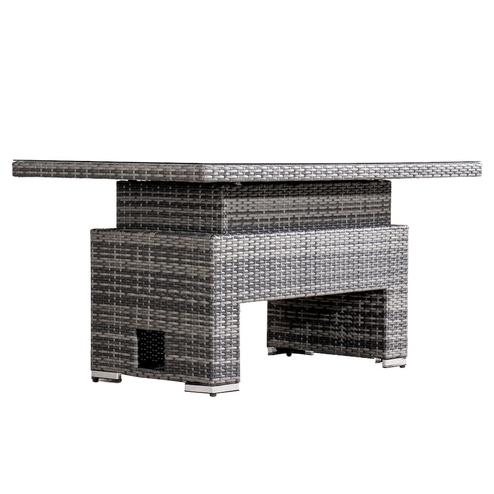 image 1 of Direct Wicker Outdoor Garden Rattan Rising Table with 5mm Clear Tempered Glass Top, Aluminium Frame for Patio, Balcony | Grey