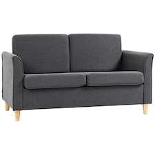 HOMCOM 2 Seater Sofa, Compact Loveseat, Linen Upholstered Couch with Wood Legs and Armrest, Small Sofa for Living Room and Home Office Dark Grey