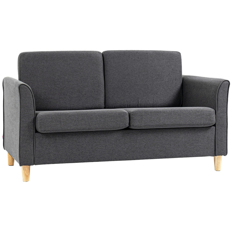 image 1 of HOMCOM 2 Seater Sofa, Compact Loveseat, Linen Upholstered Couch with Wood Legs and Armrest, Small Sofa for Living Room and Home Office Dark Grey