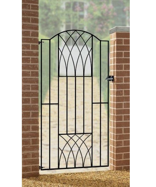 Abbey Modern Verona Tall Bow Top Single Gate - Solid Steel - Fits Gap of 880 mm x 1798 mm High - Electro Galv./Black Powder Coated | Black | 1