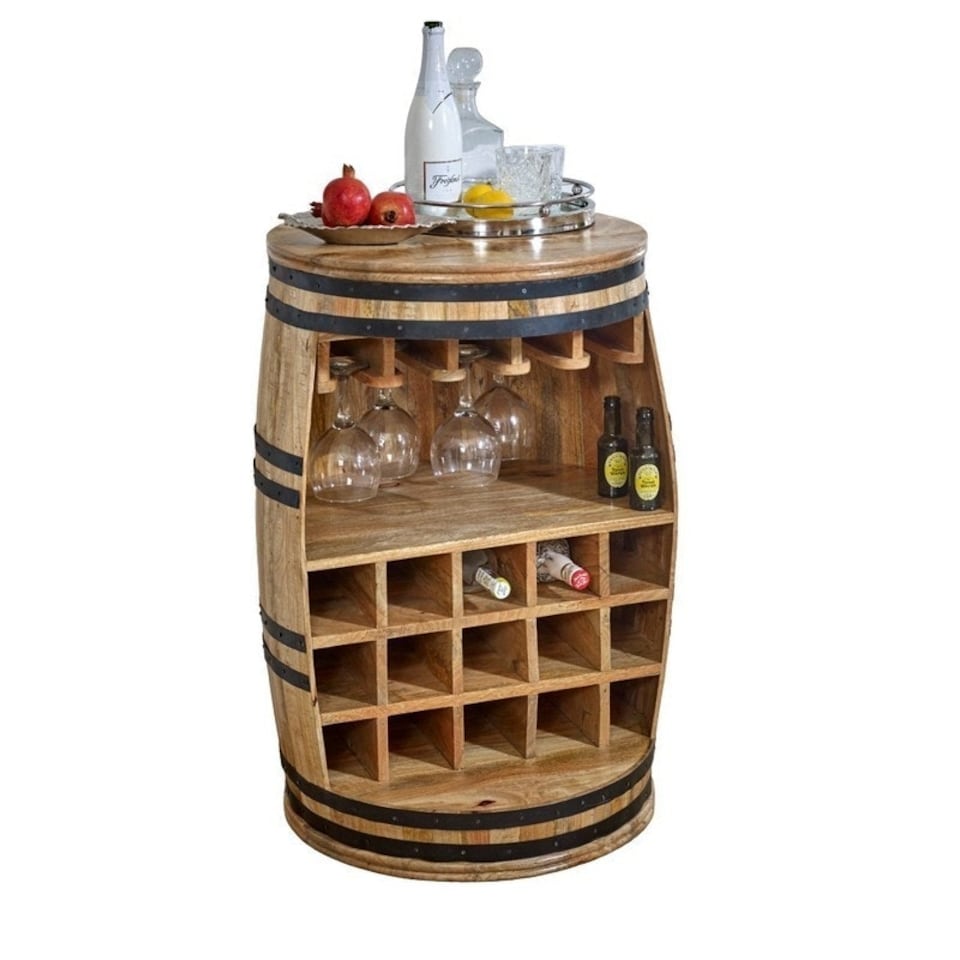 image 1 of Surrey Solid Dark Barrel Wine Sideboard - Solid Mango Wood - L58 x W58 x H90 cm | Brown