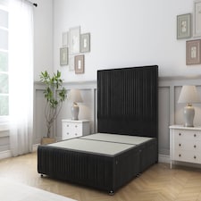 Sloomy Kingsley Black Plush Divan Bed Base No Drawers With 26 Inch Strutted Headboard & 12 Inch Matching Footboard | Black | Black | King | 1