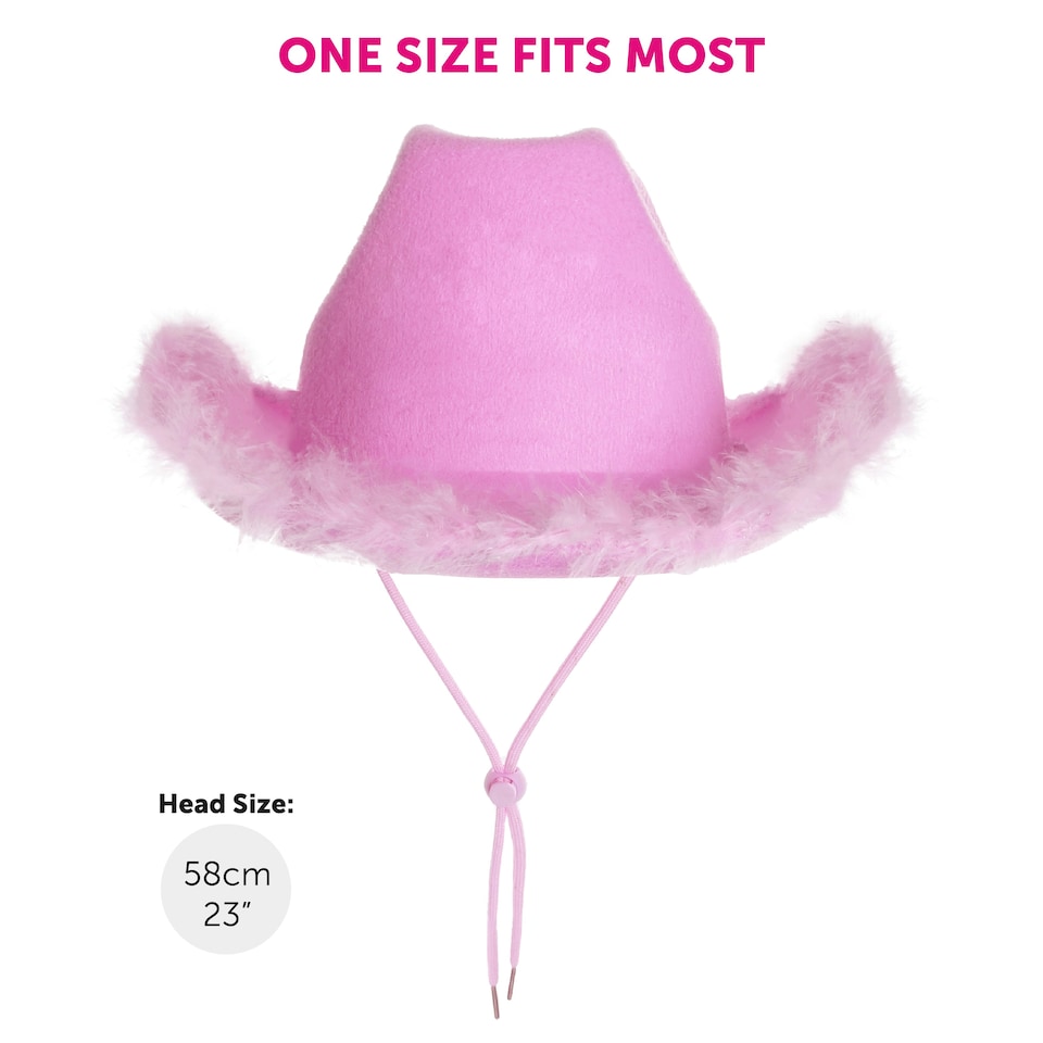 image 1 of Lilac Pink Cowboy Hat with Marabou – Fancy Dress Accessory Pink | One Size