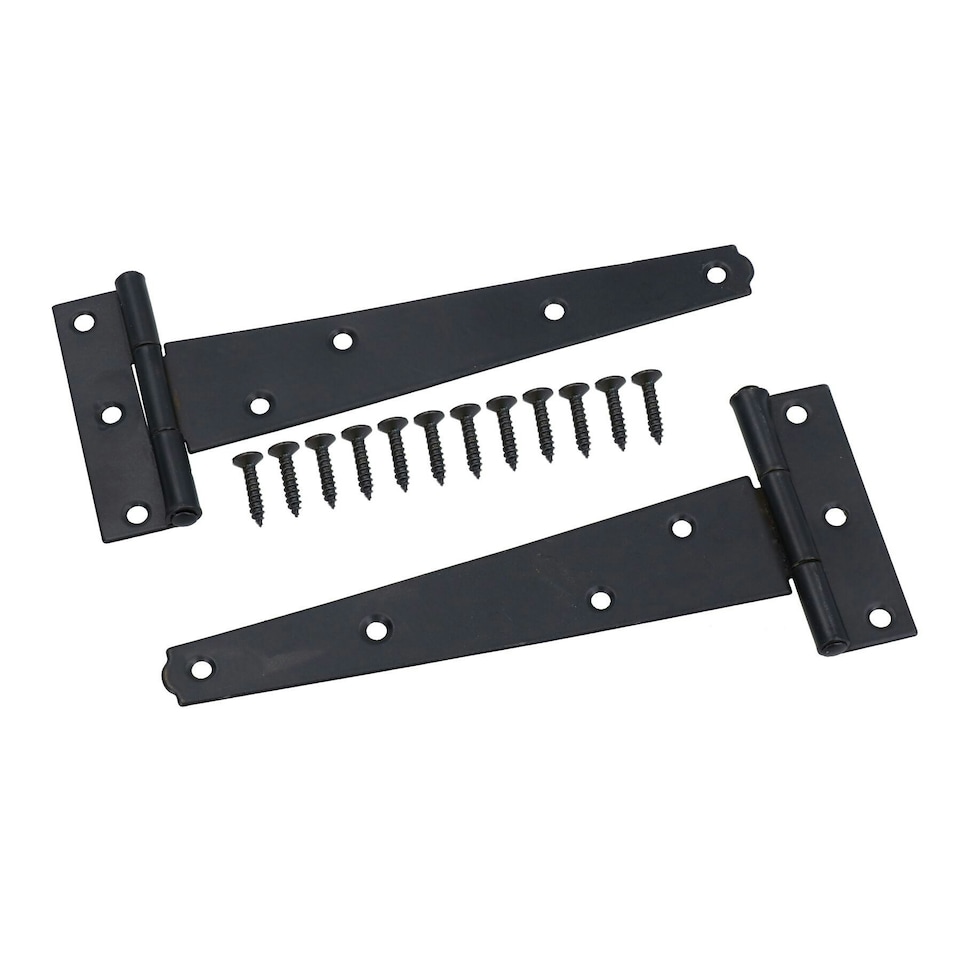 image 1 of 6" (150mm) Heavy Duty T Tee Hinges for Doors + Gates with Fixing Screws 4pc Black