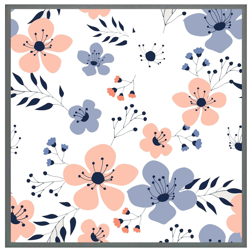 image 1 of Pink & blue flowers (Picture Frame) Brown | Oak | L