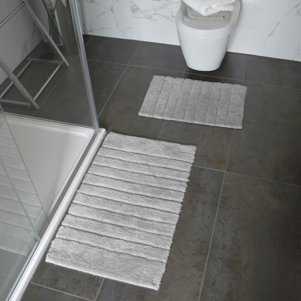 image 1 of Marlow Ribbed Two Piece Bath Mat Set - 100% Cotton (Dove Grey)