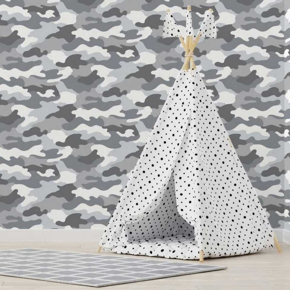 image 1 of World of Wallpaper Camouflage Wallpaper - Grey - 10m x 53cm Grey