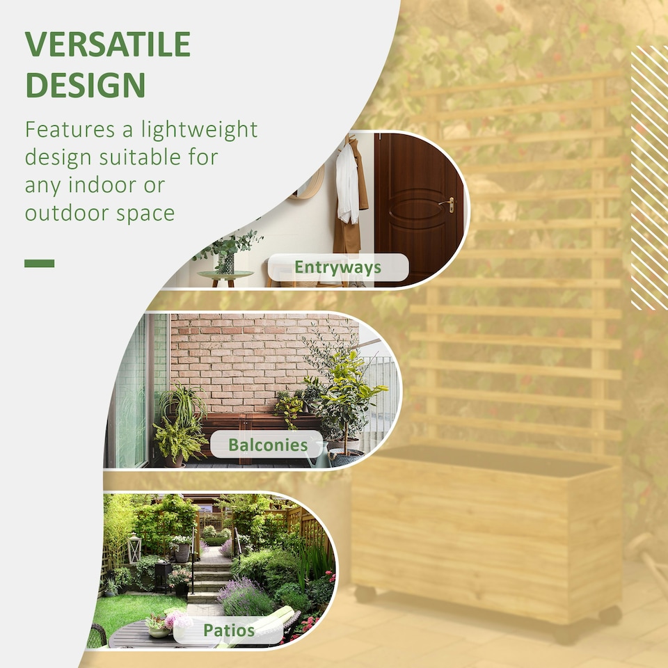 image 1 of Outsunny Garden Wooden Trellis Planter Box Raised Bed with 4 Wheels
