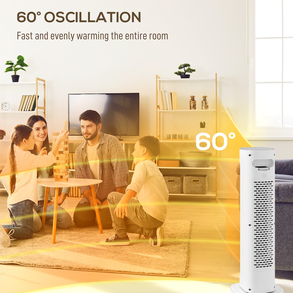image 1 of HOMCOM Ceramic Electric Heater, 2000W Space Heater with Timer, White | White
