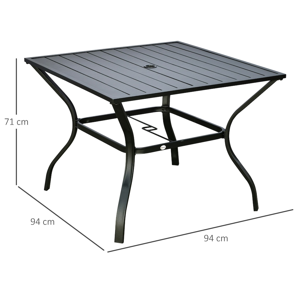 image 1 of Outsunny Garden Table with Parasol Hole for Four, Slatted Metal Plate