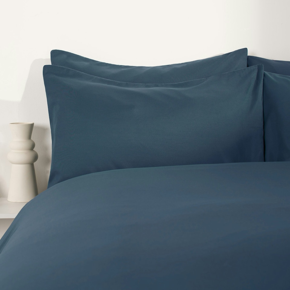 image 1 of OHS Plain Soft Microfibre Duvet Cover and Pillowcase Set, Single - Denim Blue