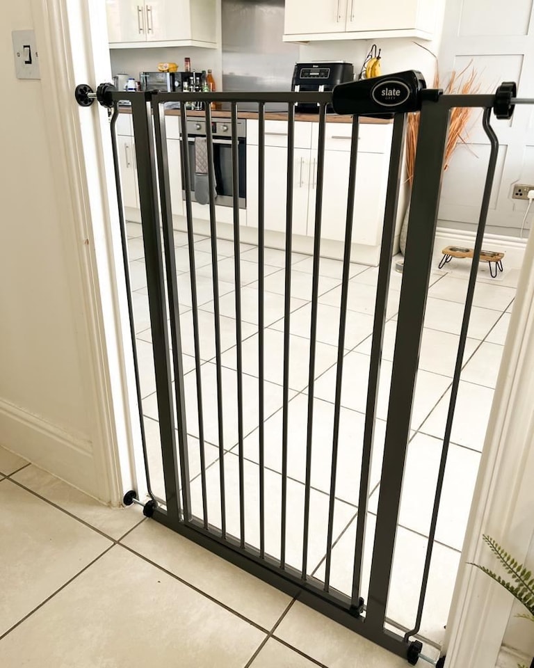 image 1 of Bettacare Child and Pet Gate, 126.7cm - 134.3cm, Slate Grey, Extra Tall Gate 104cm in Height, Pressure Fit Stair Gate, Baby Gate and suitable for Dog Gate or Pet Barrier, Easy Installation