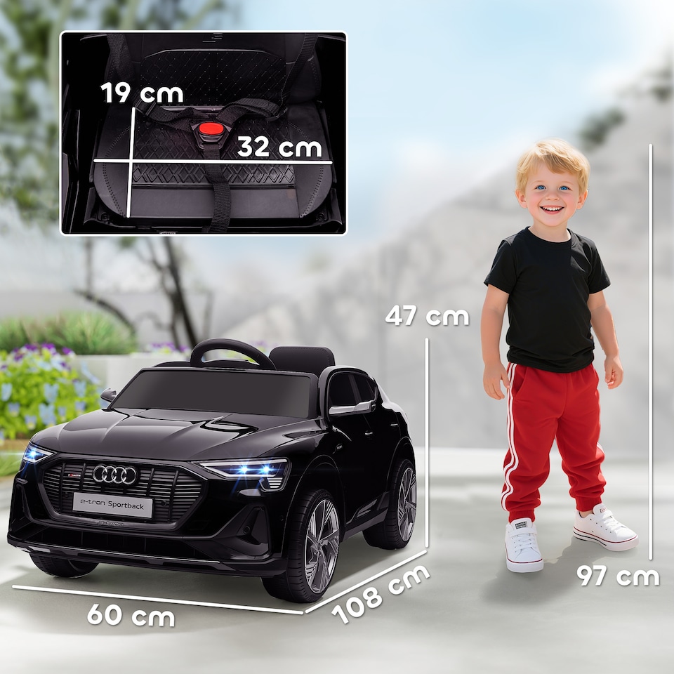 image 1 of HOMCOM Audi E-tron Licensed 12V Kids Electric Ride on, Electric Car for Kids, with Parental Remote, Music Lights MP3, Suspension Wheels, for 3-5 Years, Black