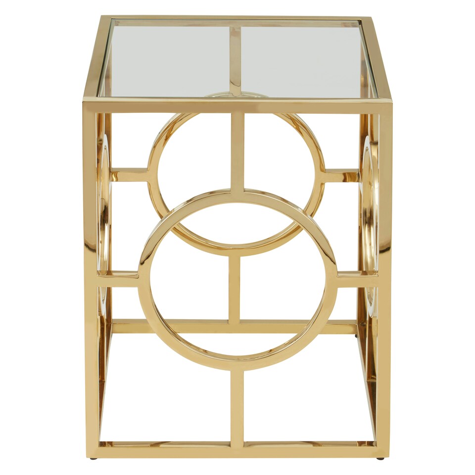 image 1 of Interiors by Premier Luxe Gold Polished Side Table, Square Bedside Table With Tempered Glass Top, Small Metal Table For Decor | Gold