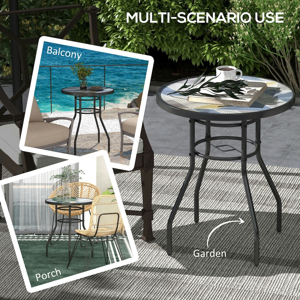 image 1 of Outsunny Garden Table with Glass Printed Design for Outdoor, Multicolour