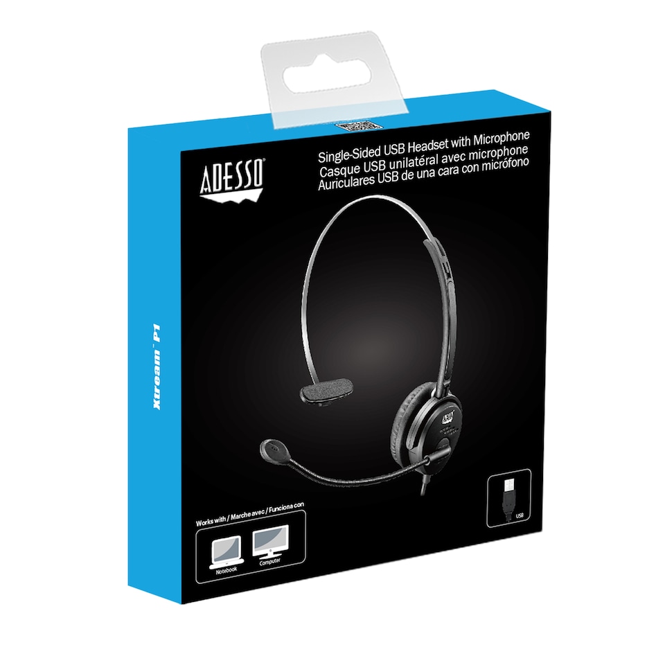 image 1 of Adesso USB Single-Sided Headset with adjustable Microphone