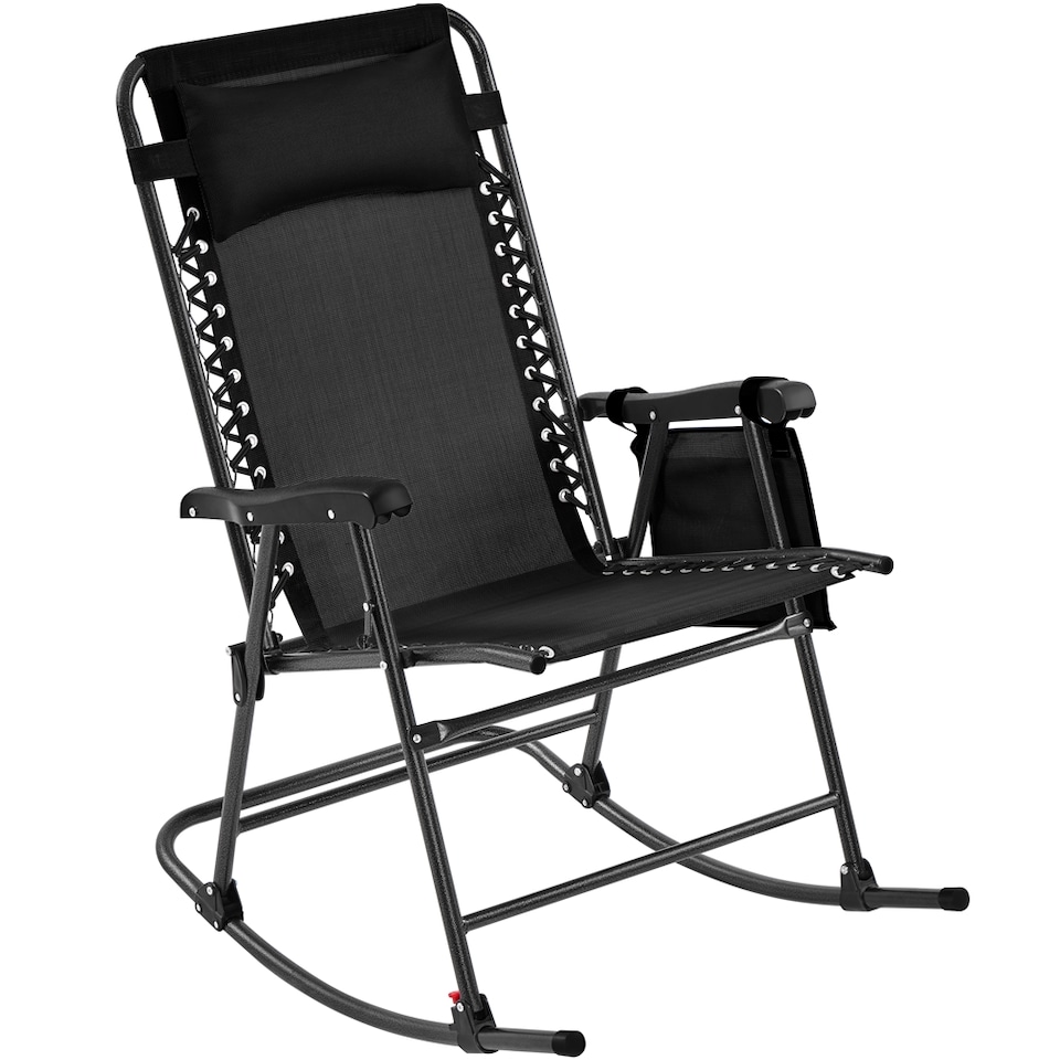image 1 of Yaheetech 65.5 cm W  Foldable Rocking Lounger with Pillow-Black | Black | Black | One Size | 1