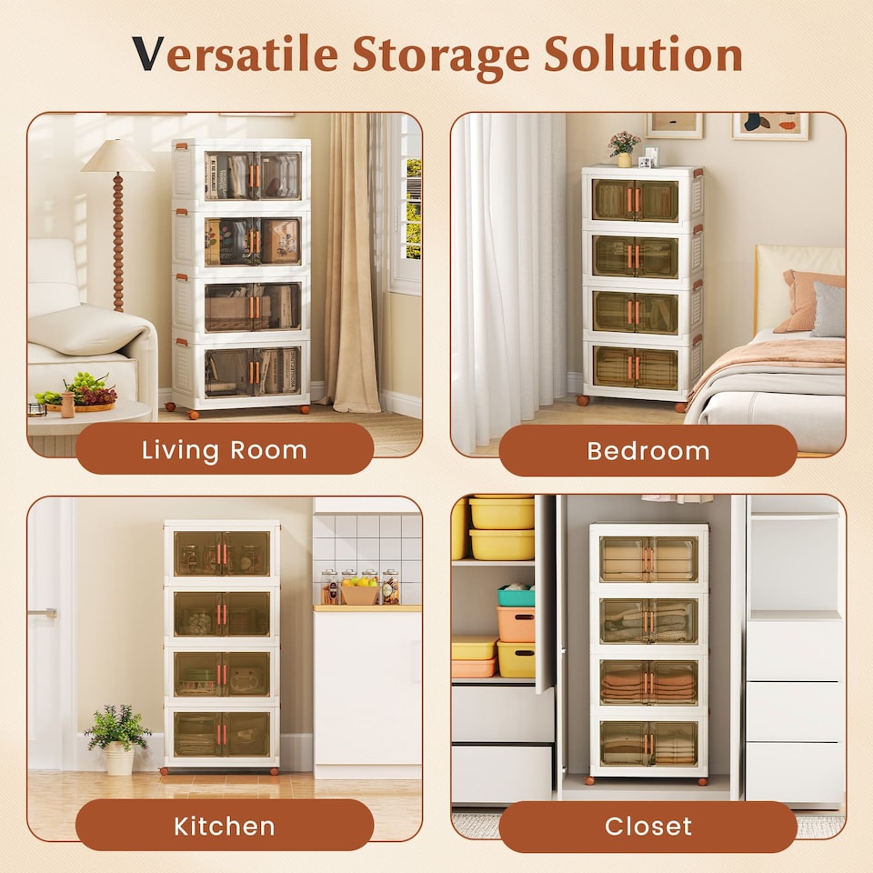 image 1 of COSTWAY 4-Pack Stackable Plastic Storage Boxes 208L Collapsible Storage Bins