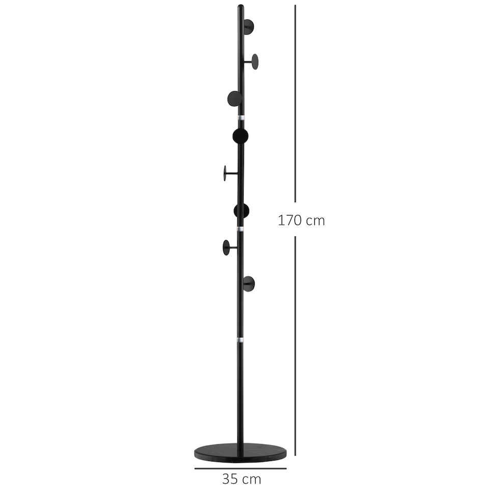 image 1 of HOMCOM Steel Coat Stand Rack Marble Base 8 Hook for Living Room Entryway,Black