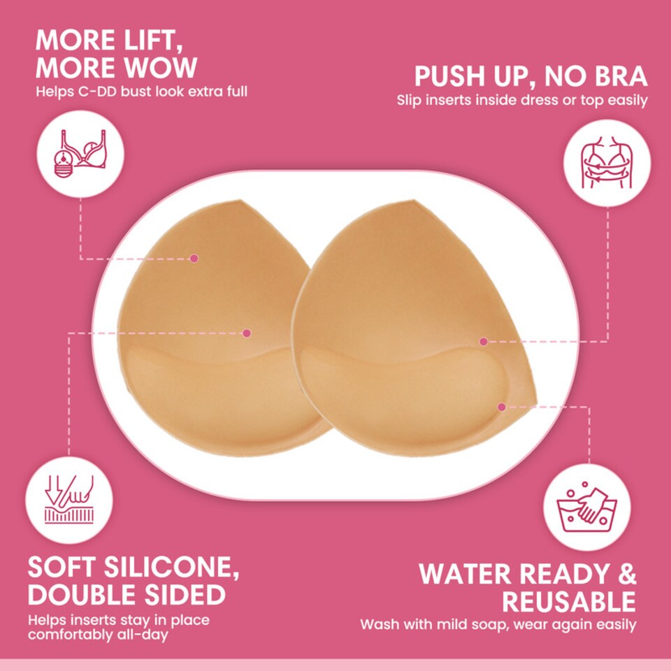 image 1 of Booby Tape C-DD Breast Cup Boost, Double Sided Adhesive Push Up Inserts for Fuller Bust, Provides All-Day Support and Comfortable Wear, Waterproof and Reusable, Lifts Up to 1 Cup Size