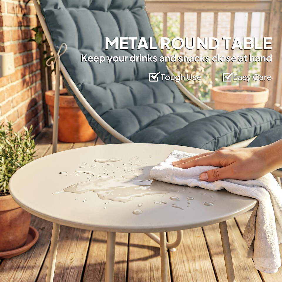 image 1 of Outsunny 3 Piece Bistro Set, Outdoor Table and Chair Set with Footstool | Grey | Dark Grey | Chair: 62x87x86 cm; Table: 46x45 cm; Footstool: 45x45x35 cm