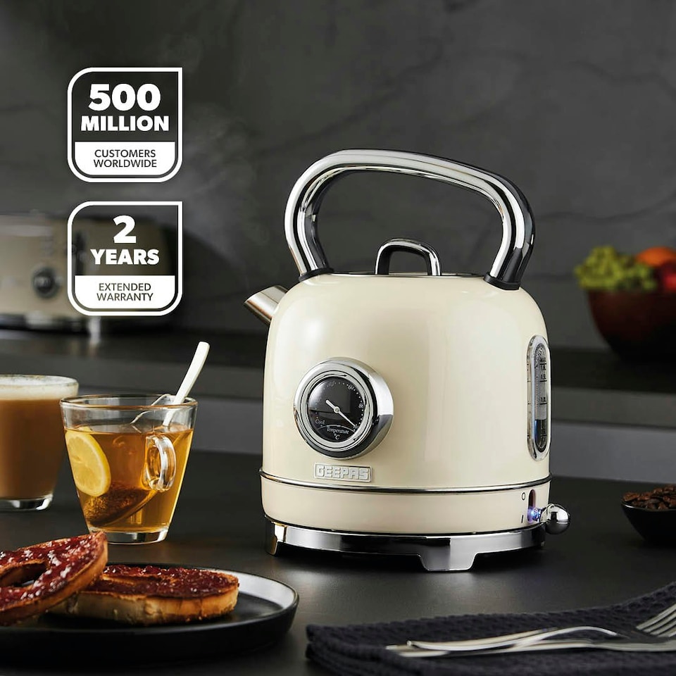 image 1 of GEEPAS Electric Kettle | Vintage Cordless Stainless Steel 1.8L, 3000W Retrovive Cream