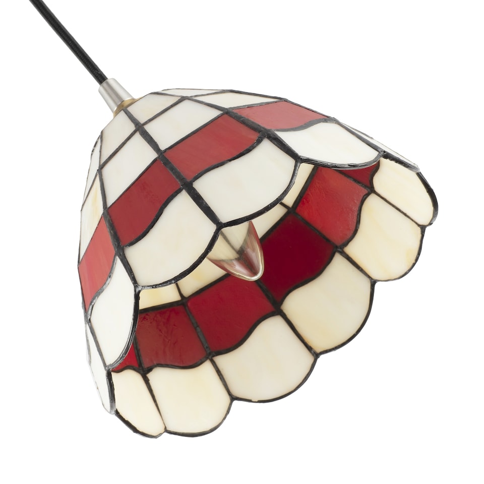 image 1 of Traditional Red and Amber Stained Glass Tiffany Pendant Lighting Shade | Red