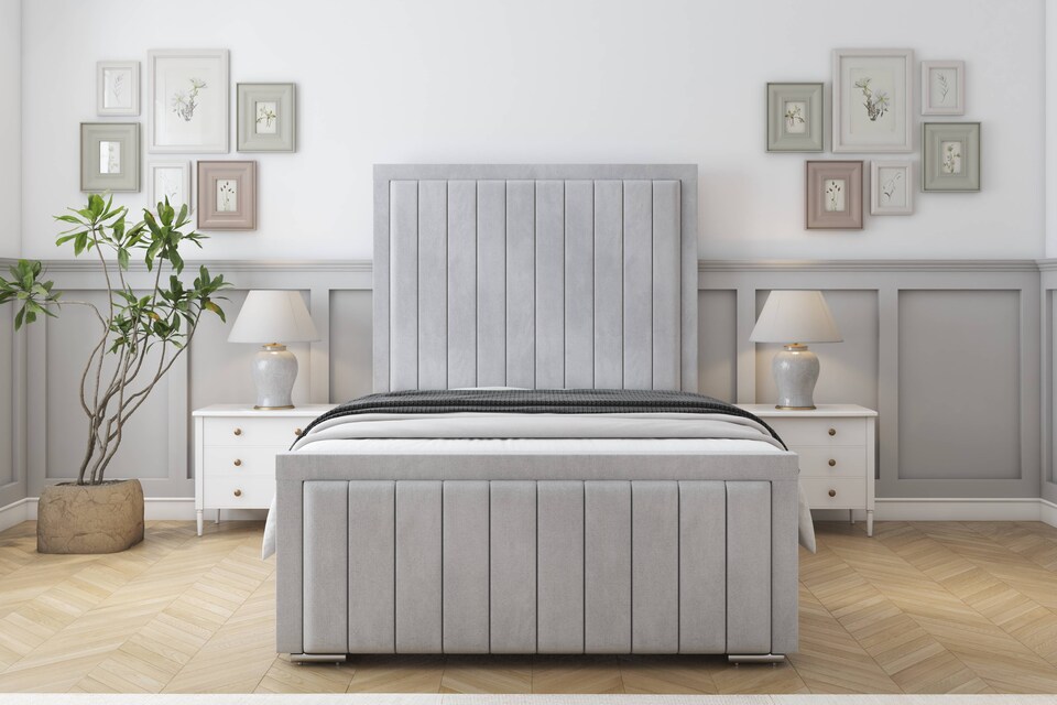 image 1 of Sloomy Pemberton Silver Naples Deep-Sided Bed Frame With 50" Upholstered Headboard 4' Small Double