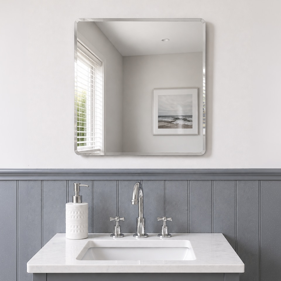 image 1 of Showerdrape Trafalgar Square Wall Mounted Frameless Bevelled Edge Bathroom Mirror 45 x 45cm | Chrome | Mirror | 1