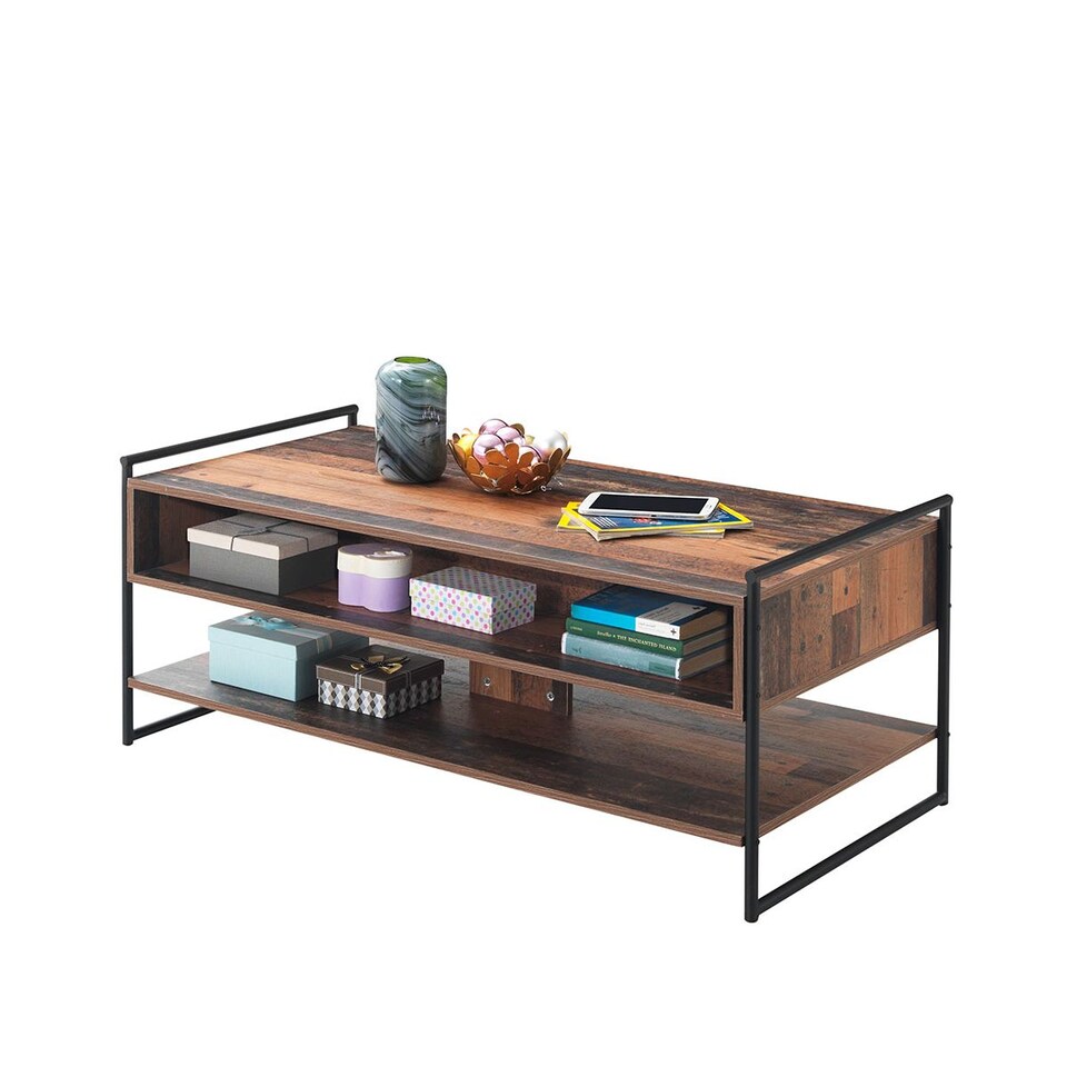 image 1 of Abbey Coffee Table with 3 Drawers Rustic Industrial Oak Effect Living Room