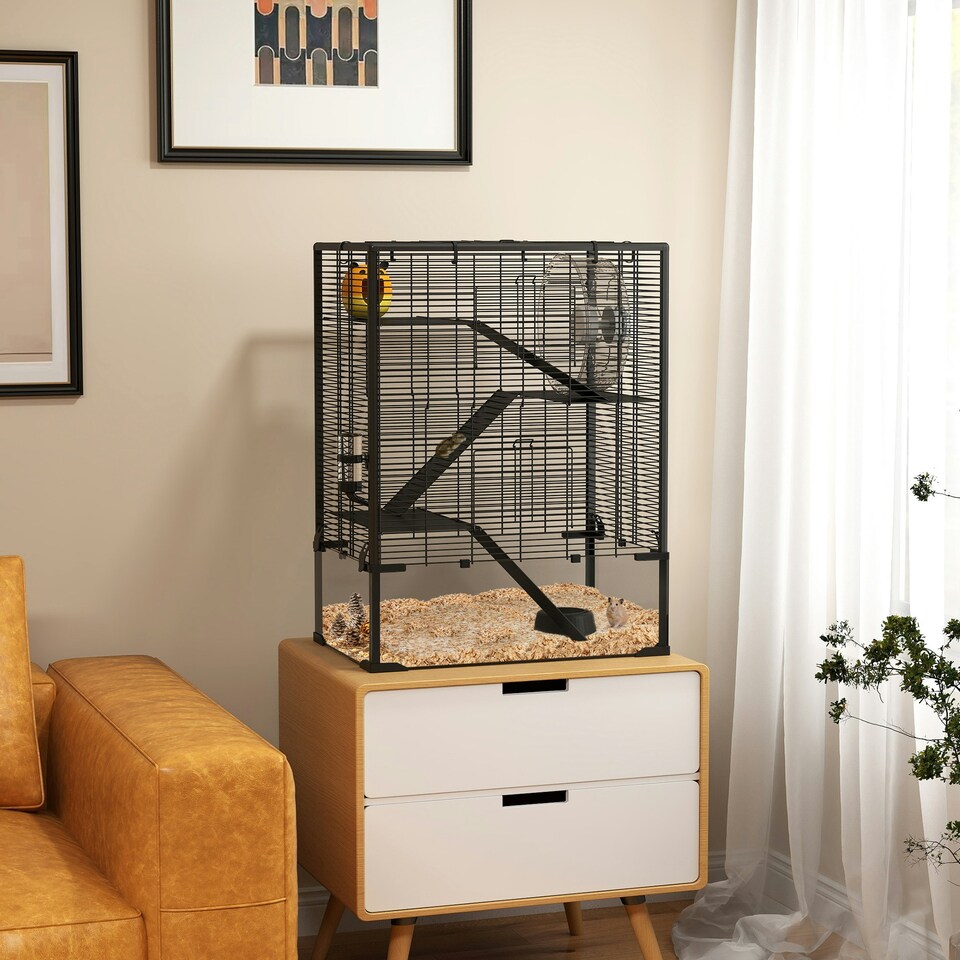 image 1 of PawHut 4-Tier Hamster Cage w/ Deep Tempered Glass Bottom, 60 x 40 x 80cm