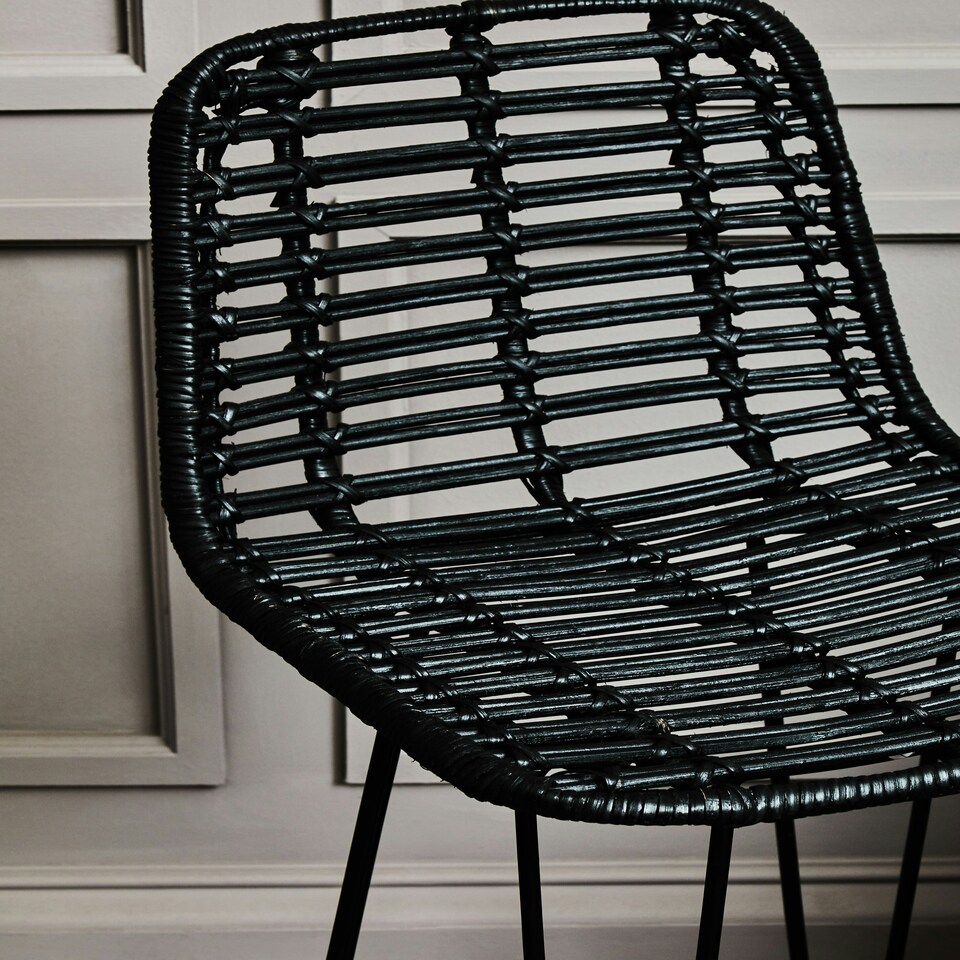 image 1 of Interiors by Premier Sturdy Black Natural Rattan Bar Chair, Natural Cane Dining Chair, Durable Rattan Bar Chair, Strong Bar Chair