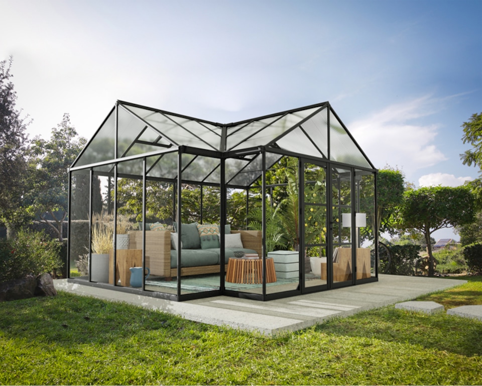 image 1 of 13 x 15 Feet Triomphe Garden Chalet Greenhouse - Arcylic/Aluminium - L380 x W454 x H285 cm - Black