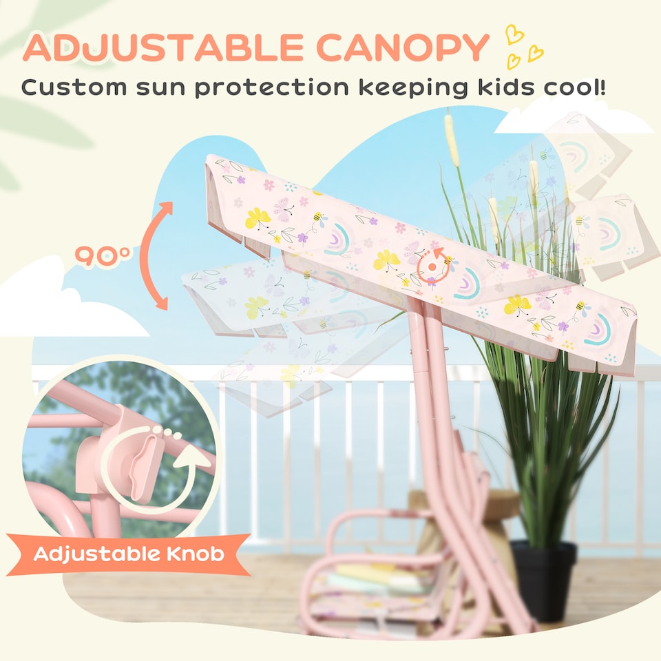 image 1 of AIYAPLAY Kids Garden Swing Chair, Swing Seat with Adjustable Canopy, Pink