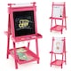 image 1 of COSTWAY Foldable Easel Kids 3-in-1 Double-sided Art Easel w/Chalkboard-Pink